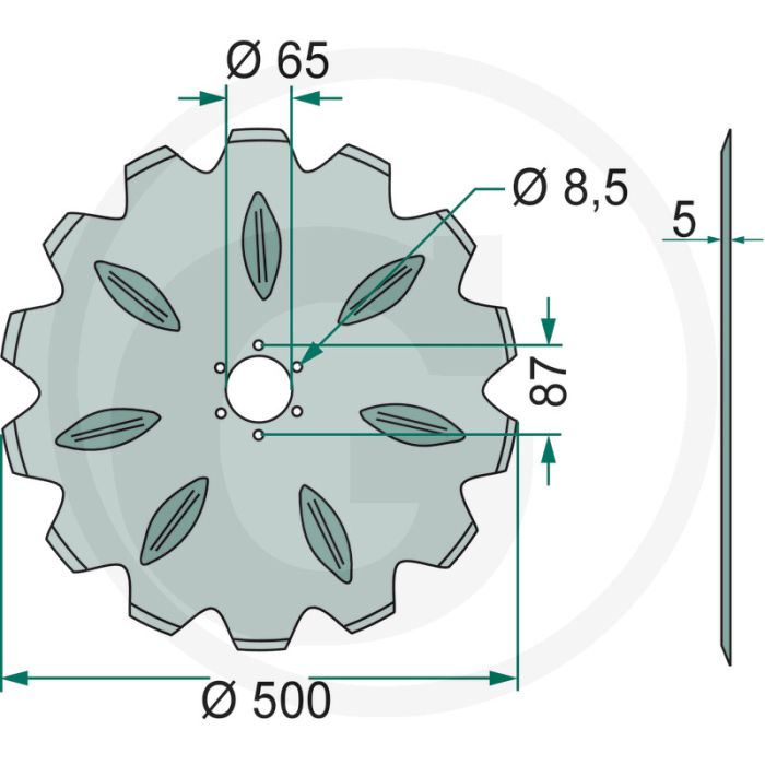 Kouterschijf getand, Ø: 500 x 5 mm - 14 tanden