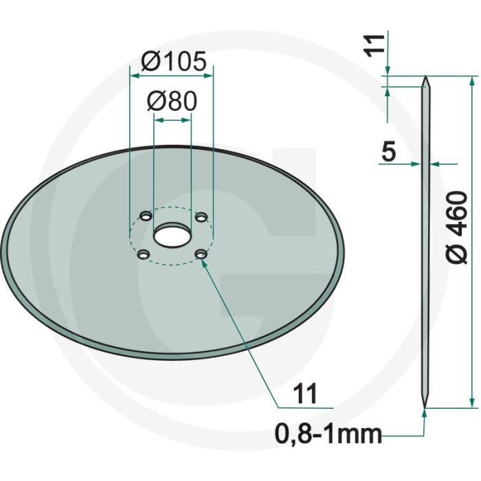 Schijfkouter glad, Ø: 460 x 5 mm - buiten-Ø: 460mm