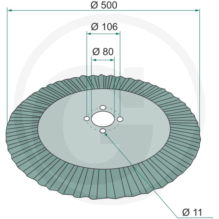 Schijfkouter gegolfd, Ø: 500 x 4 mm - gatafstand-Ø: 106 mm