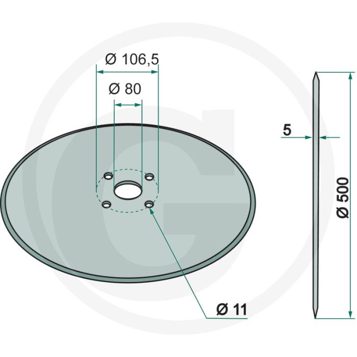 Schijfkouter glad, Ø: 500 x 5 mm, standaard - buiten-Ø: 500mm