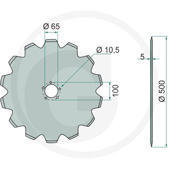 Kouterschijf getand, Ø: 500 x 5 mm - 10 tanden