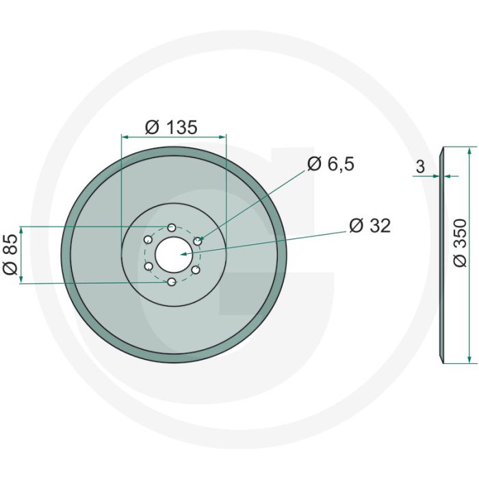 Zaaischijf Ø: 350 x 3 mm - glad - 6 boringen
