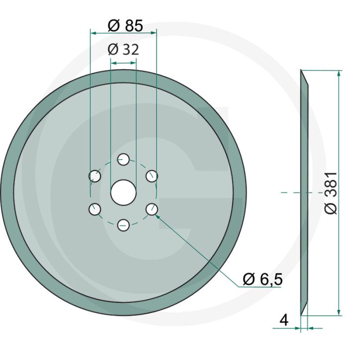 Kouterschijf glad, Ø: 381 x 4 mm - buiten-Ø: 381mm