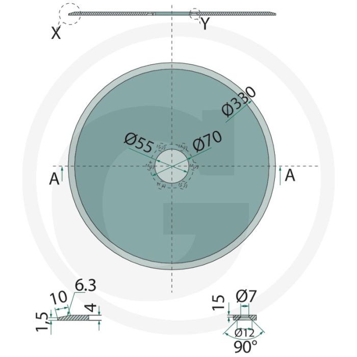 Messchijf glad, 330 x 4mm - gatafstand-Ø 70mm