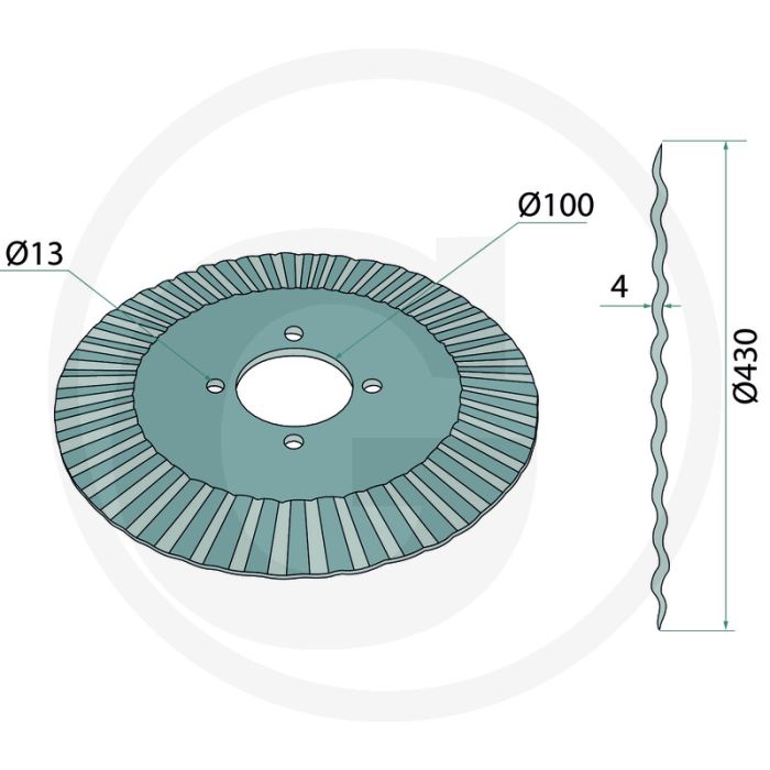 Coupleur à disque 430 x 4 mm, pas Ø : 135 mm - ondulé, 4 trous, Ø 13 mm
