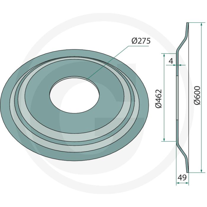 Dd-ring Ø: 600 x 4 mm - glad - 1 boorgat - 600 x 4 mm