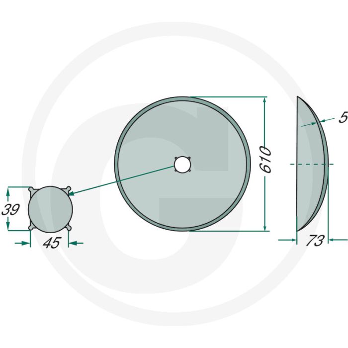 Eggeschijf glad 610x5mm - 24" Ø - 73mm buiging