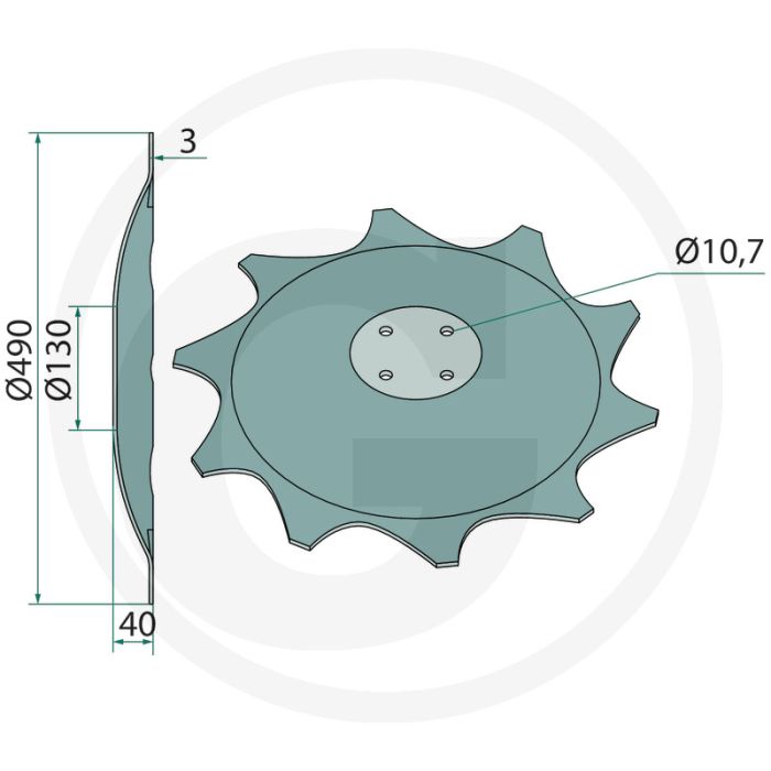 Disque pour la protection des cultures à gauche - Ø extérieur : 490 mm