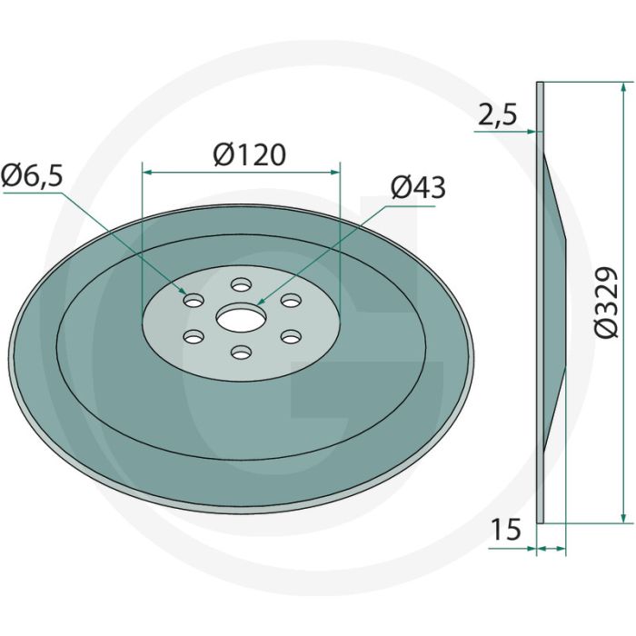 Zaaischijf Ø: 329 x 2,5 - gat-Ø: 6,5 mm