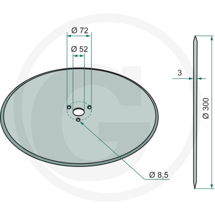 Kouterschijf Ø: 300 x 3 - glad - gatafstand-Ø: 72 mm