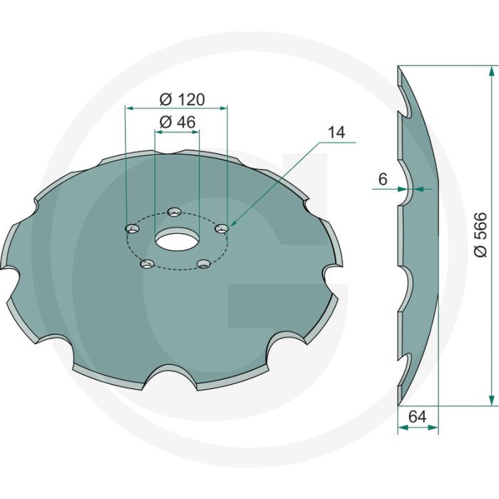 Tellerscheibe 566 x 6 mm dikte gezahnt