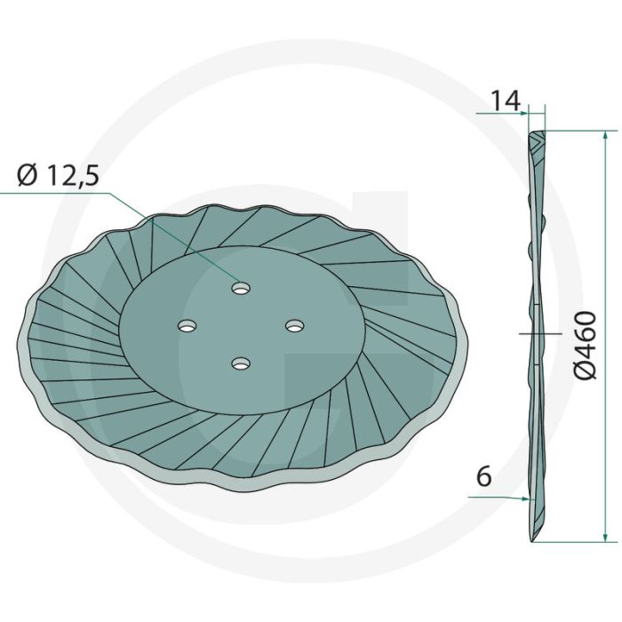 Turbo kouterschijf 460mm buiten-Ø gegolfd 4x98mm 12,5mm 20 assen