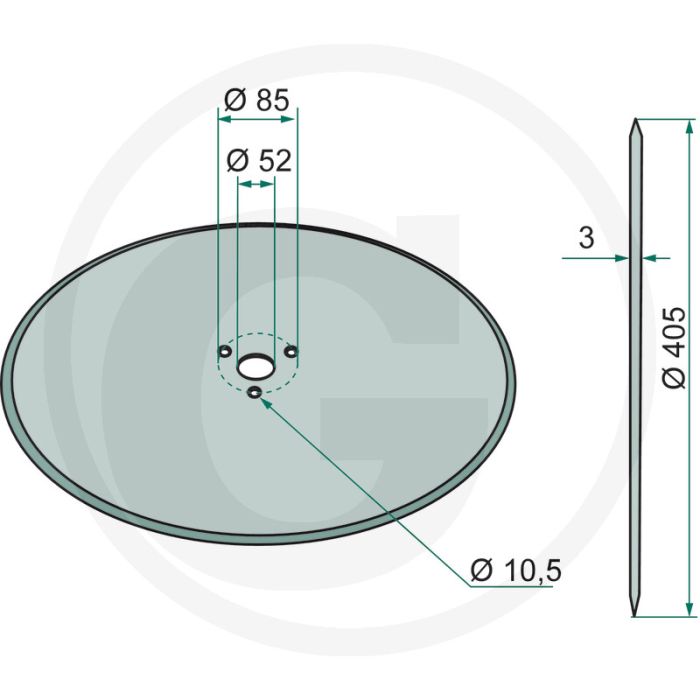 Kolterscheibe 405x3 schijf Ø405x3mm glad - 3 gat - Ø85mm