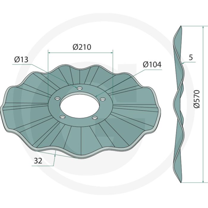 Wellscheibe 570mm buiten-Ø gewellt