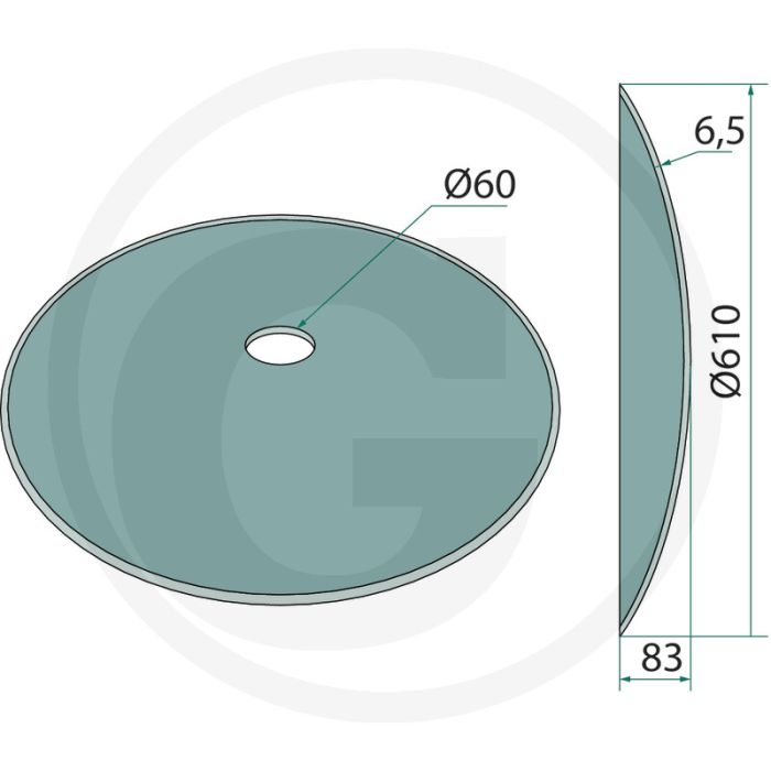 Tellerscheibe 610mm buiten-Ø 24" dikte 6,5mm glatt buiging 83mm
