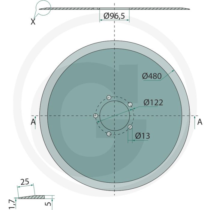 Schijfkouter 480mm buiten-Ø glad 5mm dikte