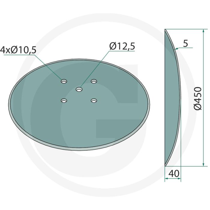 Scheibe - Ø 450mm, dikte 5mm, glatt, gatafstand-Ø 120mm, 4 boringen