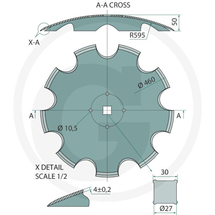 Tellerscheibe - gezahnt, Ø 460mm, 4mm dikte, 9 tanden