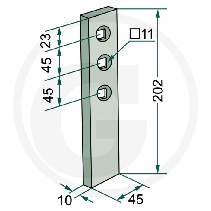 Slijtagehoeken recht - dikte 10mm, werkbreedte 45mm, lengte 202mm