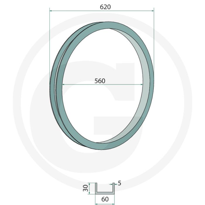 U-profiel ring 60 x 30 x 6 d: 620 - dikte 6mm