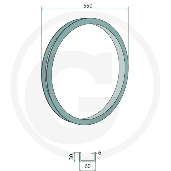 U-profiel ring 60 x 30 x 6 d: 550 - diverse onderdelen horsch