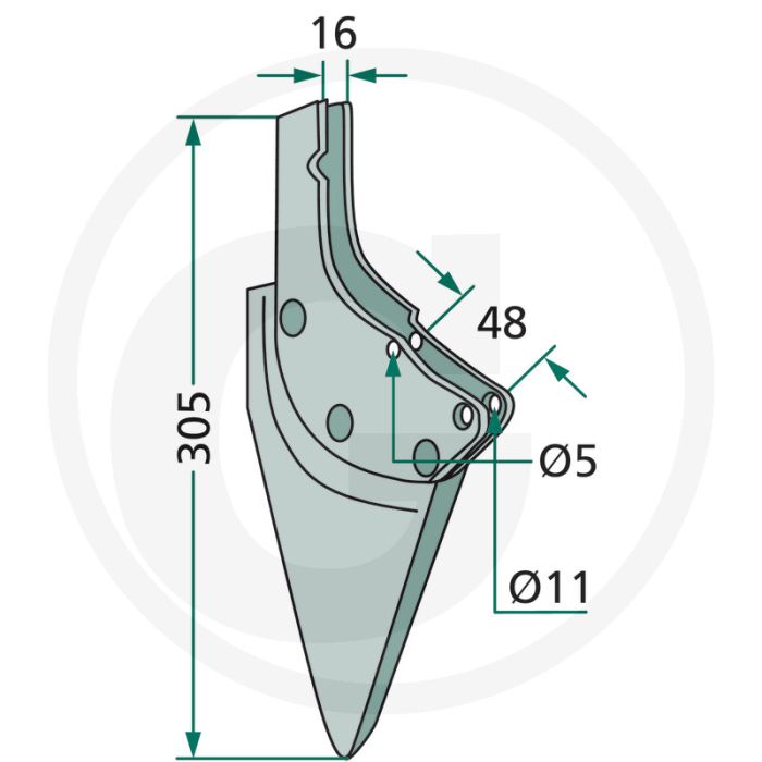 Kouterpunt - unicorn mulchzaad, 310mm lengte, metaal