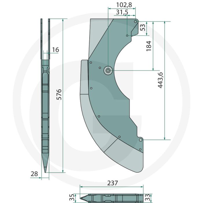 Schaar compleet - multicorn maïs, 576 mm lengte