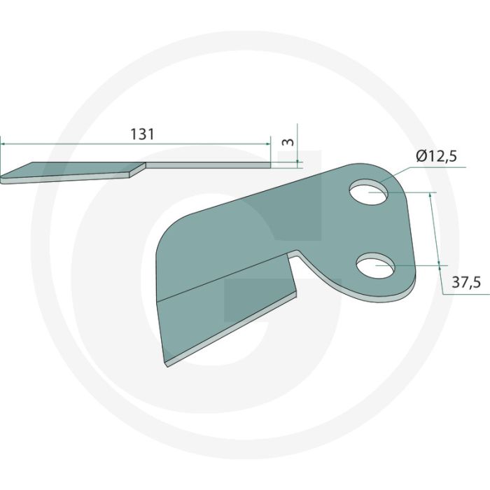 Afstrijker rechts - solitair, 3mm, 131mm, 12,5mm