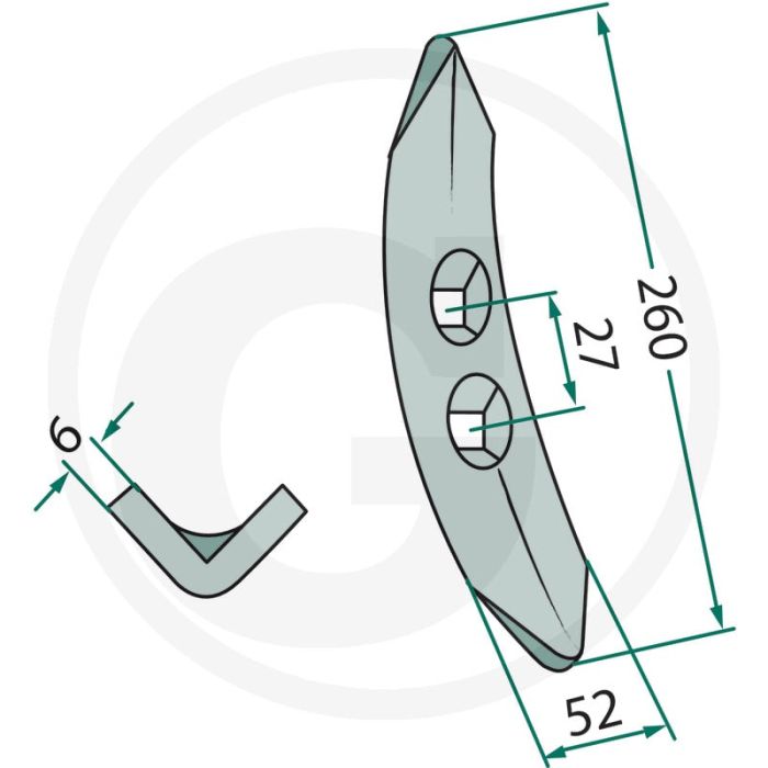 Schaar passende bout: 18030.006-10 - afmetingen 260 x 6 x 52