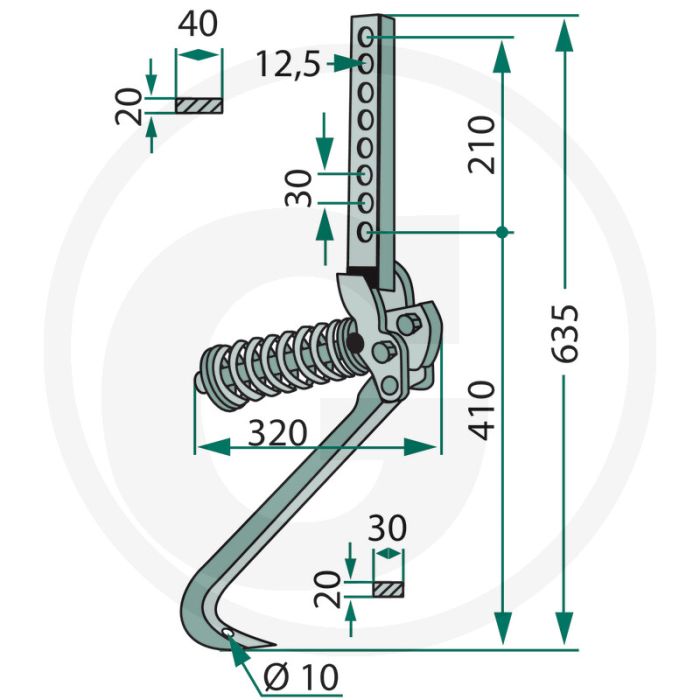 Tand - vierkant 32 x 10 mm