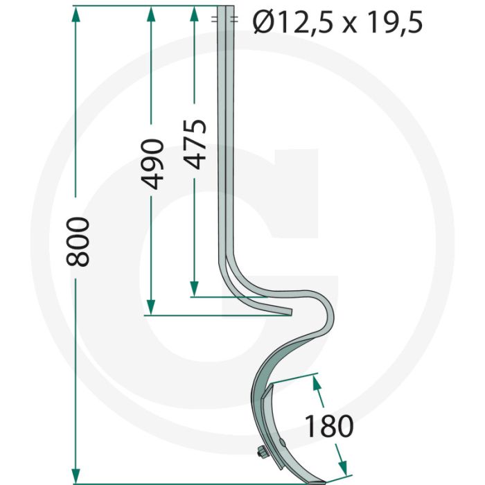 Tand met schaar, met verstevigingsveer - vierkant 40x10mm, totale lengte 800mm