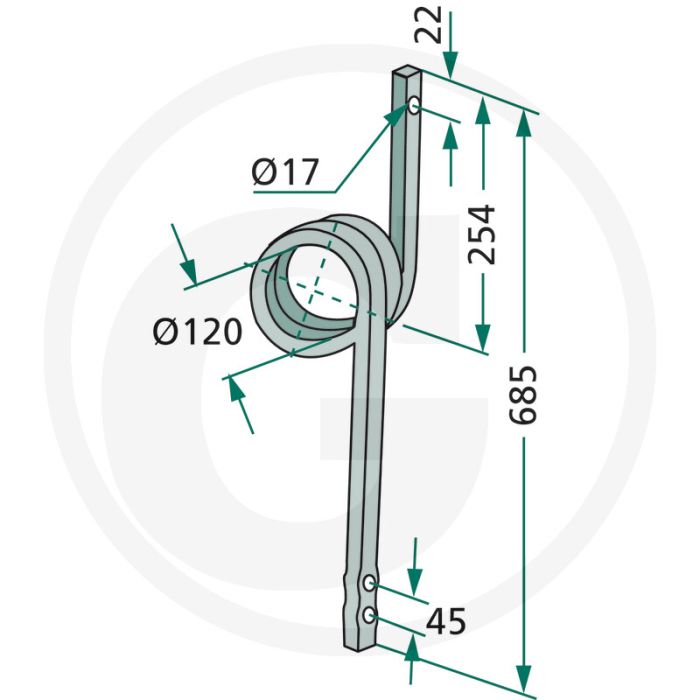 Tand rechts vierkant 25 x 25 mm