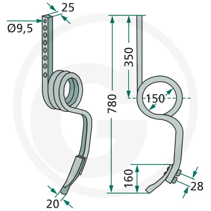 Tand compleet met beitel vierkant 25 x 25 mm