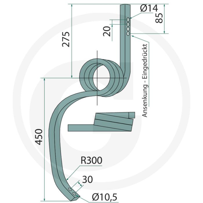 Spurlockererzinken 25 x 25 - gat-Ø 14mm