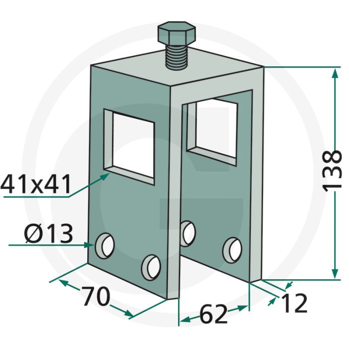 Houder compleet, met bouten en zelfborgende moeren voor framebalk 40 x 40 mm tanden 40 x 10 mm, 40 x 12 mm -  beschikbaar in diverse maten