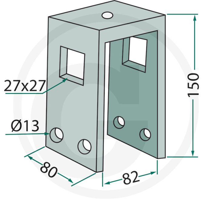 Houder compleet, met bouten en zelfborgende moeren voor framebalk 80 x 80 mm tanden 25 x 25 mm - 25 mm tanden.
