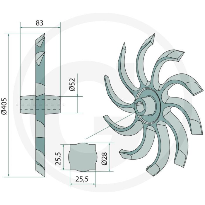 Hakselster links - loopbreedte: 22 mm