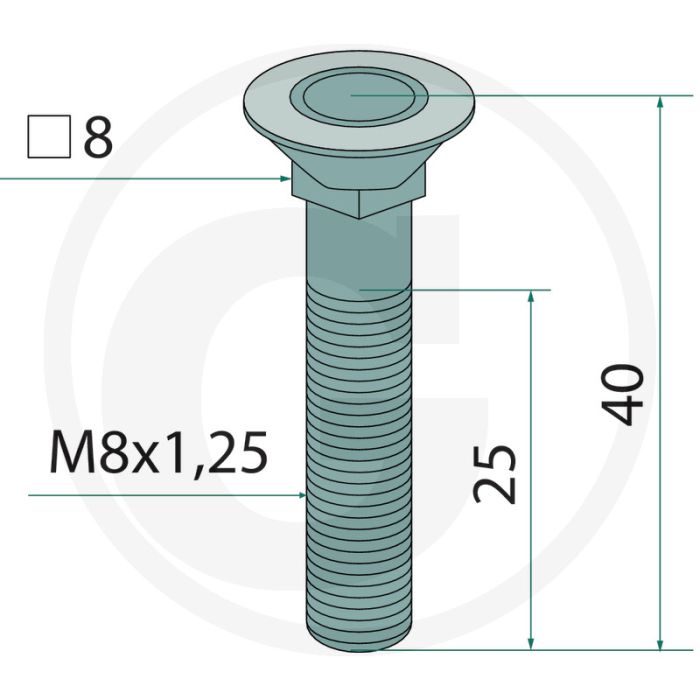 Boulon de charrue sans écrou 8 x 40 - classe de qualité : 10.9