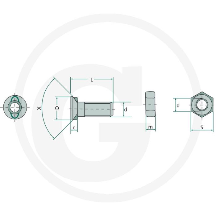 Ploegbouten kwaliteitsklasse: 8,8, lengte 40mm, m10x1,5, rond met 2 nokken