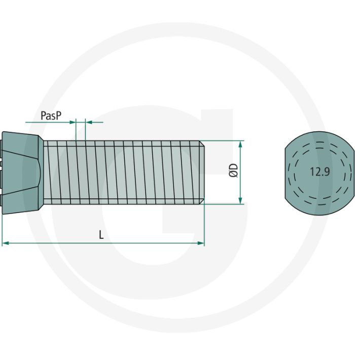 Boulon Agricarb à tête conique, m12 x 64, grade 12.9