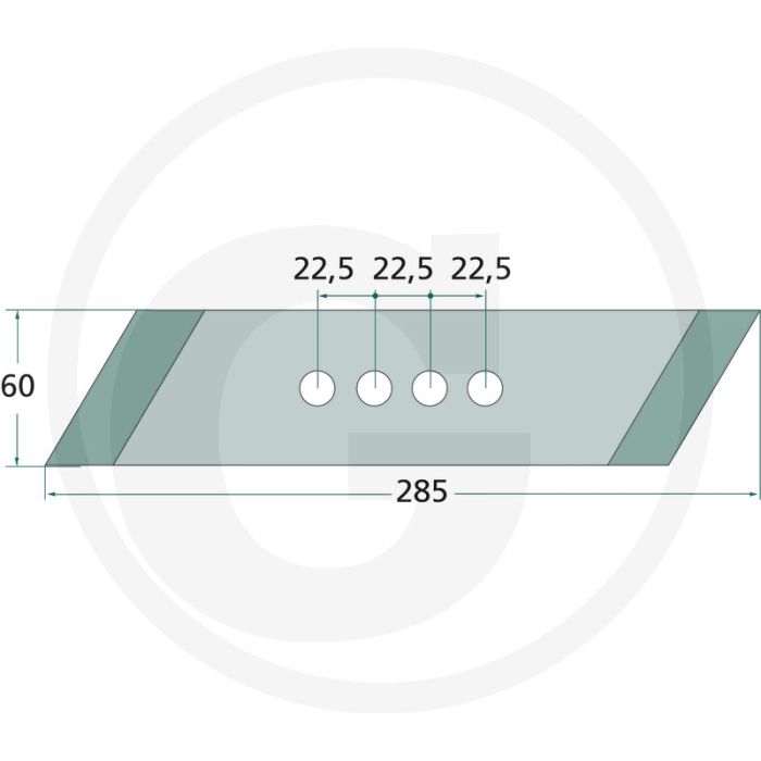 Frank schaarpunt rechts, (4-gaats) 60 x 250, gatafstand: 22,5 mm - passende bouten: 2 x 1801234kv