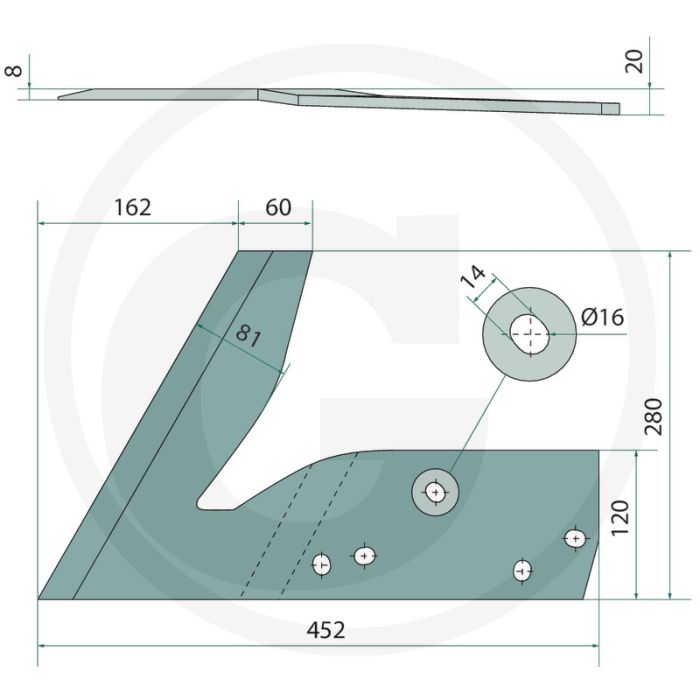 Snijkouter rechts - passend voor wl430, wst430, wx400, wxl430