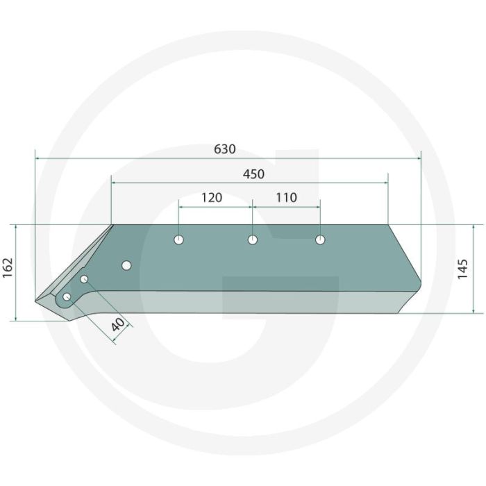 Schaarpunt 18" inclusief bouten - lengte 630mm