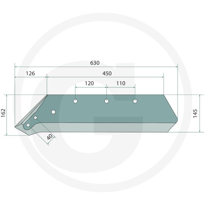 Schaarpunt 18" inclusief bouten - lengte 630mm
