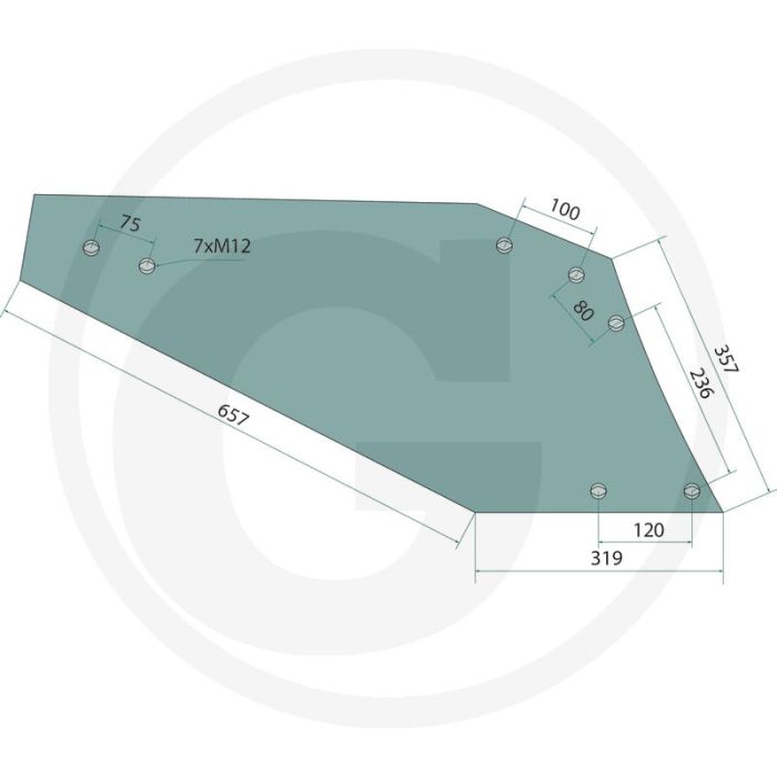 Aile de versoir droite, c 16 s - boulons adaptés : 7 x 18012351410 Aile de versoir droite, c 16 s - boulons adaptés : 7 x 18012351410