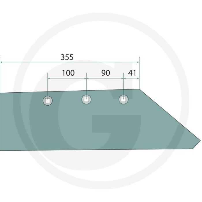 Schaarbeitel rechts 16" - totale lengte 355mm, gatafstand 100/90mm, passende bouten 3 x 1801035810