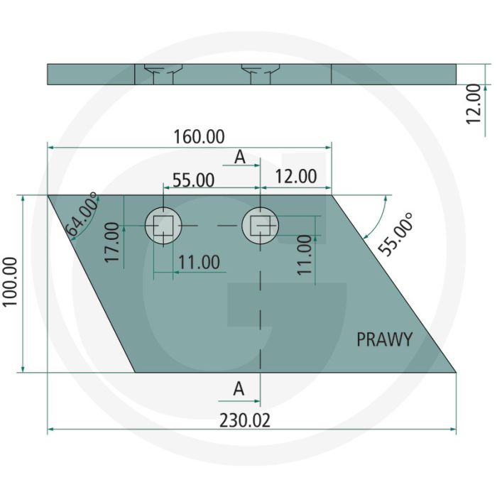 Heavy duty voorschaar rechts - dikte 12mm, breedte 100mm, lengte 175mm