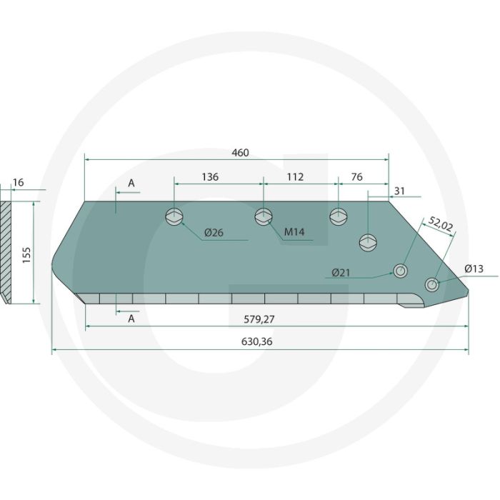 Heavy duty schaar links, 16" - passend voor lichaam: h, c