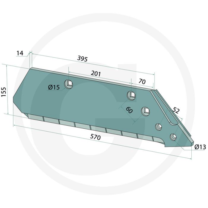 Heavy duty wechselspitzenschar links hartmetall beschichtet - dikte 14mm Heavy duty wechselspitzenschar links hartmetall beschichtet - dikte 14mm