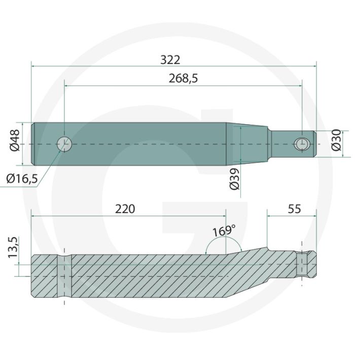 Bolzen für zylinderbefestigung - type: em - afmetingen: 322 x 48 mm